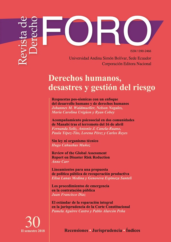 					Ver Núm. 30 (2018): Foro Revista de derecho: Derechos humanos, desastres y gestión del riesgo
				
